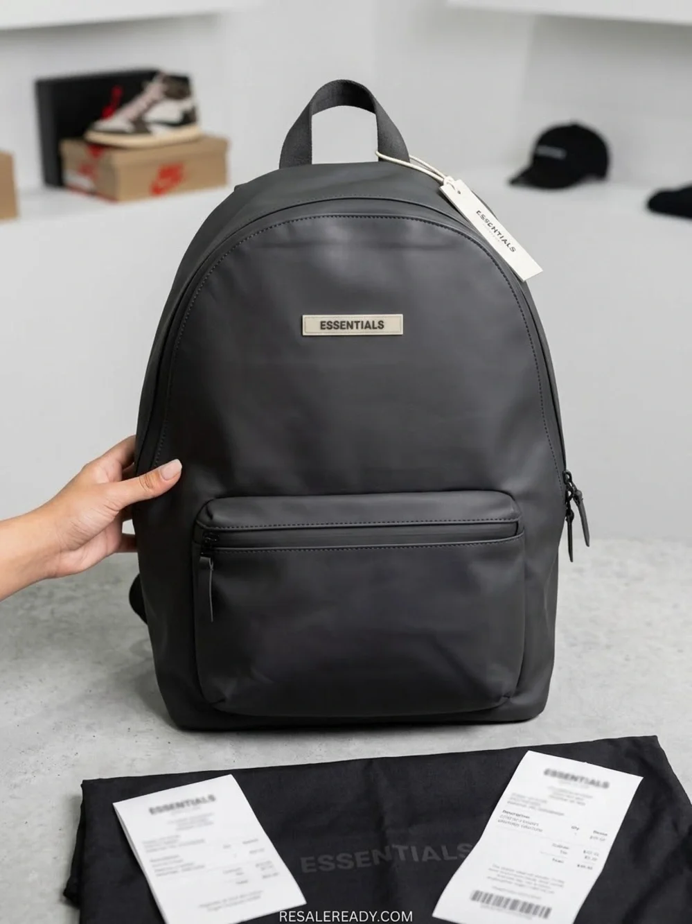 Essentials Matte Black Men's Backpack Front Zip Pocket gear of God